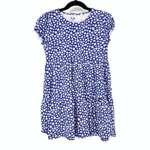 C&A Cap Sleeve Knit Dress Girls Size 7 Blue White Flower Print